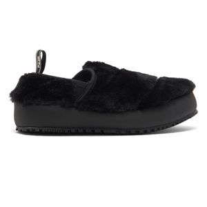 Black Faux Fur Low Platform Slip-On | P448